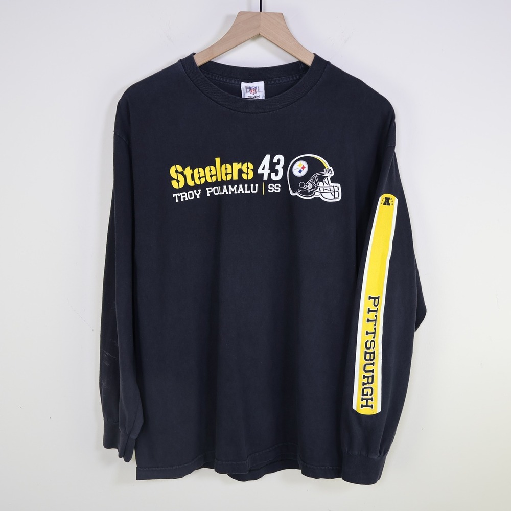 Pittsburgh Steelers Troy Polamalu NFL Long Sleeve Shirt‎ Medium Black